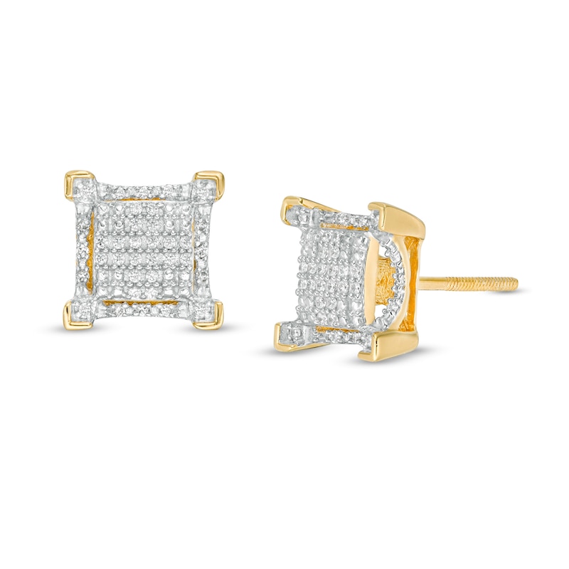Main Image 1 of Men's 1/5 CT. T.W. Square Composite Diamond Gothic-Style Frame Stud Earrings in 10K Gold