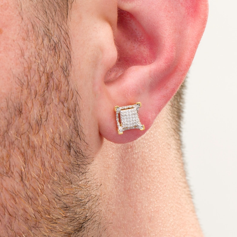 Main Image 2 of Men's 1/5 CT. T.W. Square Composite Diamond Gothic-Style Frame Stud Earrings in 10K Gold