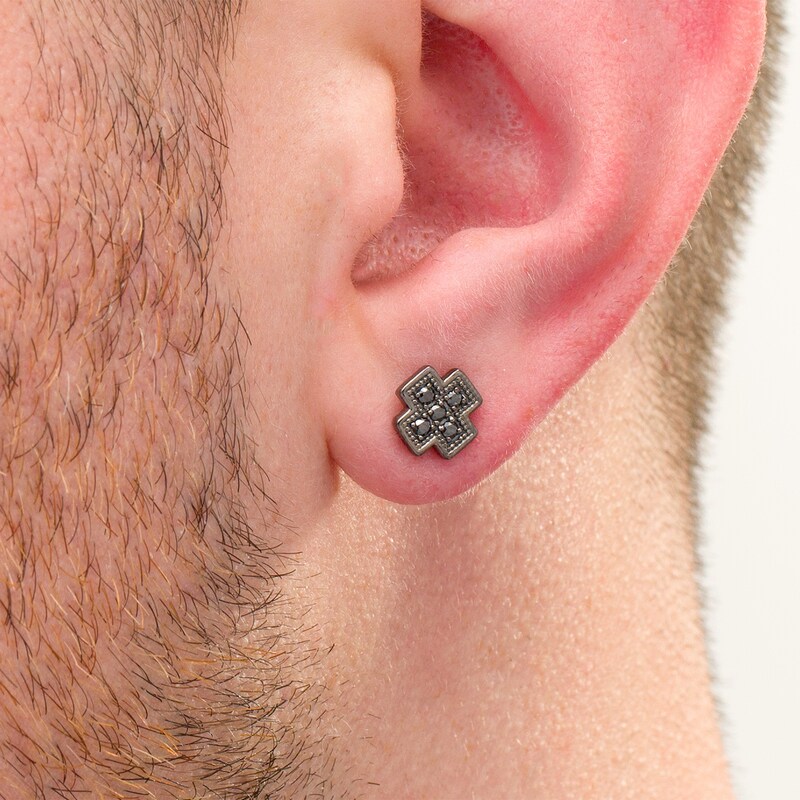 Men's 1/4 CT. T.W. Enhanced Black Diamond "X" Stud Earrings in Sterling