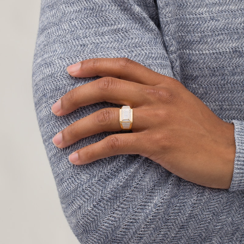 Main Image 2 of Men's 1/3 CT. T.W. Rectangular Multi-Diamond Ring in 10K Gold