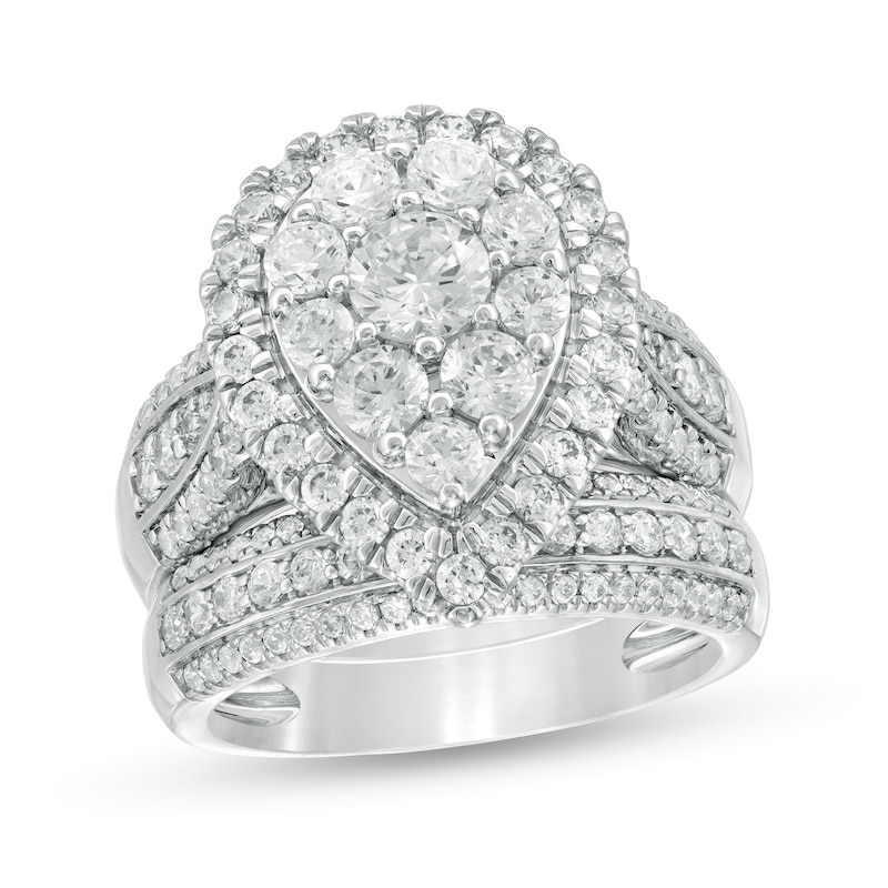 2-1/2 CT. T.W. Composite Diamond Pear-Shaped Multi-Row Bridal Set in 10K White Gold