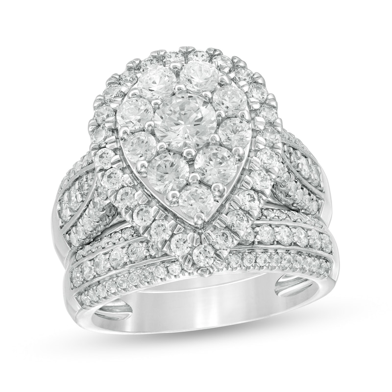 Main Image 1 of 2-1/2 CT. T.W. Composite Diamond Pear-Shaped Multi-Row Bridal Set in 10K White Gold