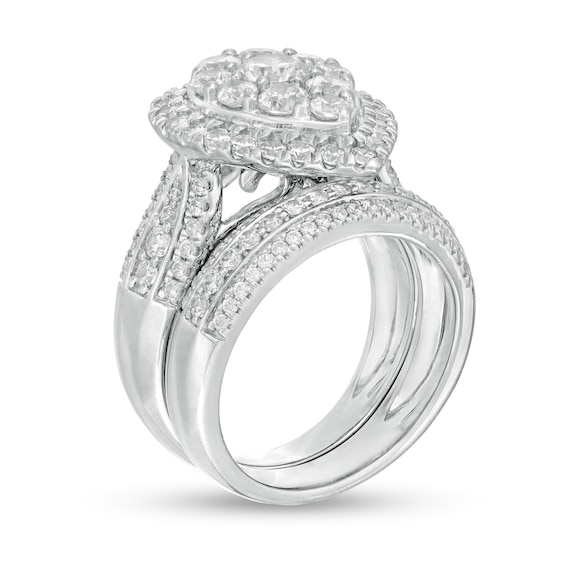 2-1/2 CT. T.w. Composite Diamond Pear-Shaped Multi-Row Bridal Set in 10K White Gold