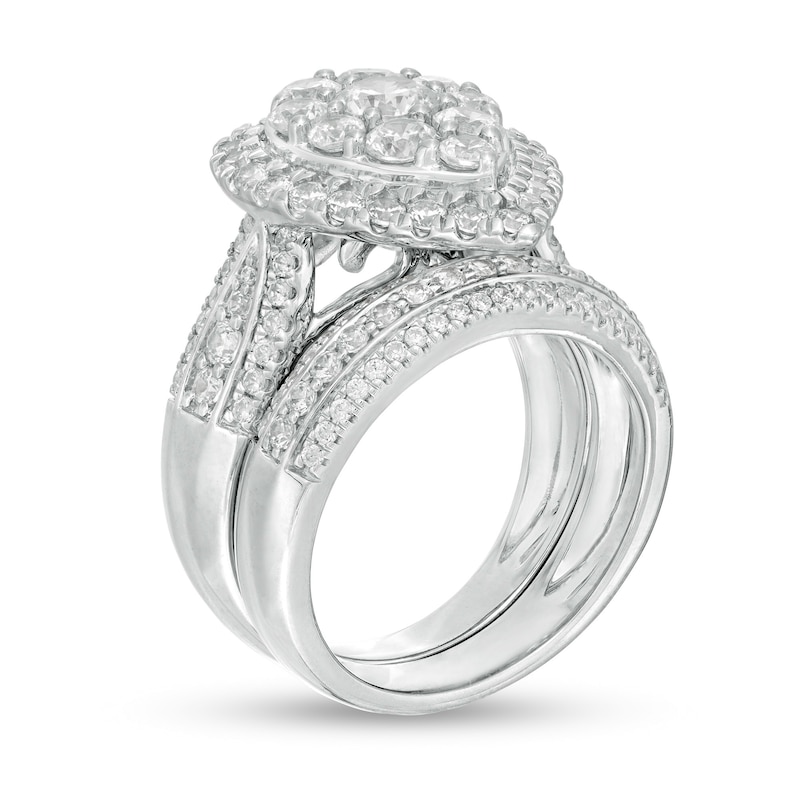 Main Image 3 of 2-1/2 CT. T.W. Composite Diamond Pear-Shaped Multi-Row Bridal Set in 10K White Gold