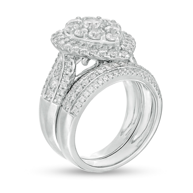 2-1/2 CT. T.W. Composite Diamond Pear-Shaped Multi-Row Bridal Set in 10K White Gold