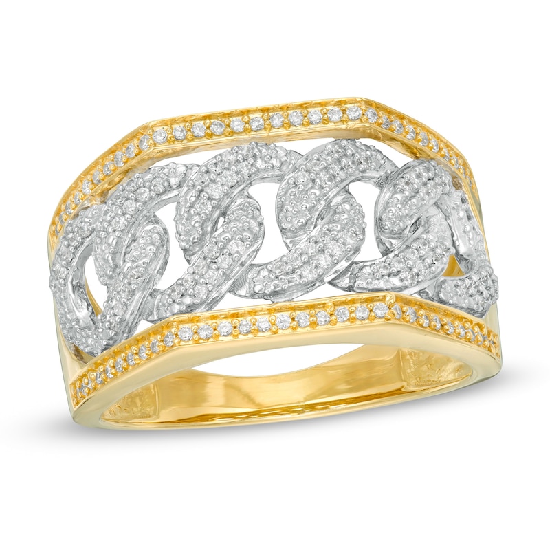Main Image 1 of Men's 1/2 CT. T.W. Diamond Chain Link Ring in 10K Two-Tone Gold