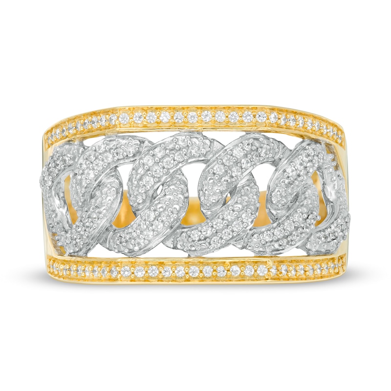 Main Image 4 of Men's 1/2 CT. T.W. Diamond Chain Link Ring in 10K Two-Tone Gold