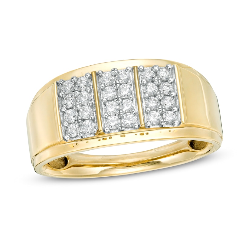 Main Image 1 of 1/2 CT. T.W. Composite Diamond Linear Triple Row Ring in 10K Gold