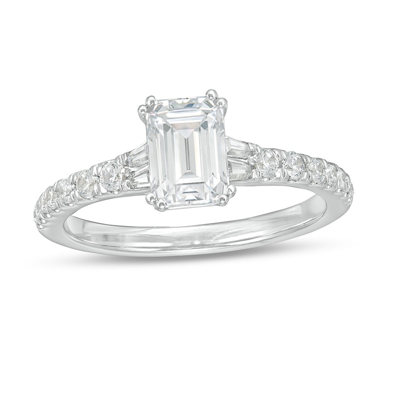 Main Image 1 of Zales Private Collection 1-1/3 CT. T.W. Certified Colorless Emerald-Cut Diamond Engagement Ring in 14K White Gold(F/SI2)