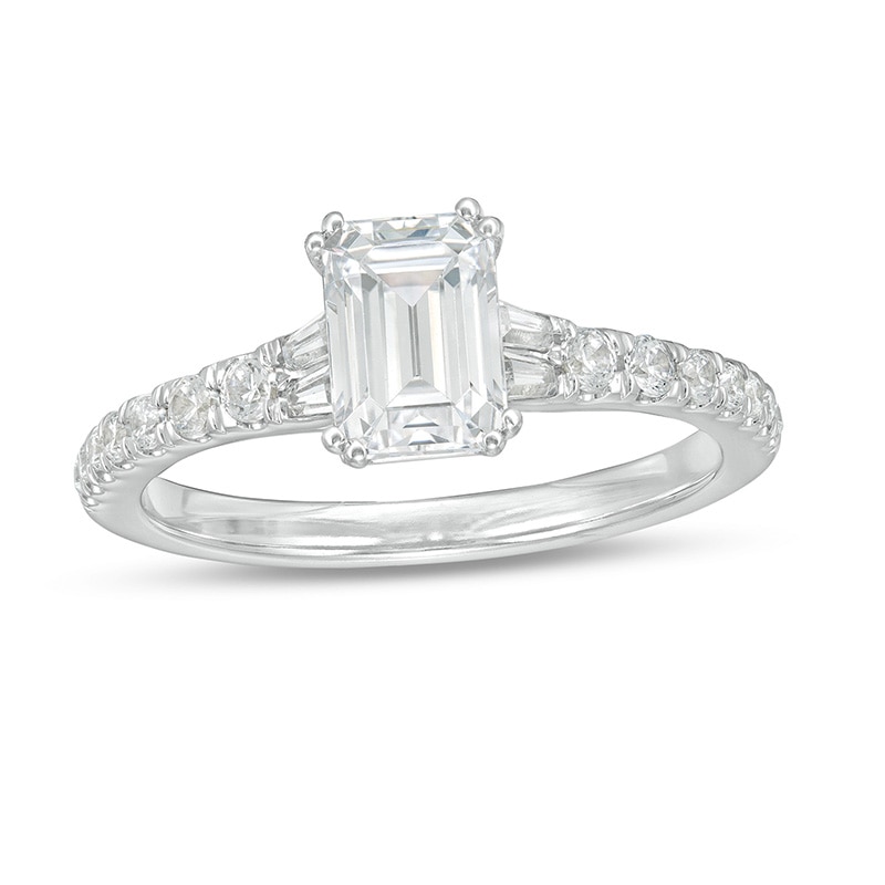 Zales Private Collection 1-1/3 CT. T.W. Certified Colorless Emerald-Cut Diamond Engagement Ring in 14K White Gold(F/SI2)