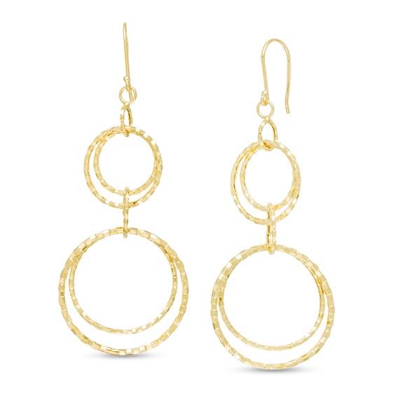 Diamond-Cut Interlocking Double Circle Drop Earrings in 10K Gold