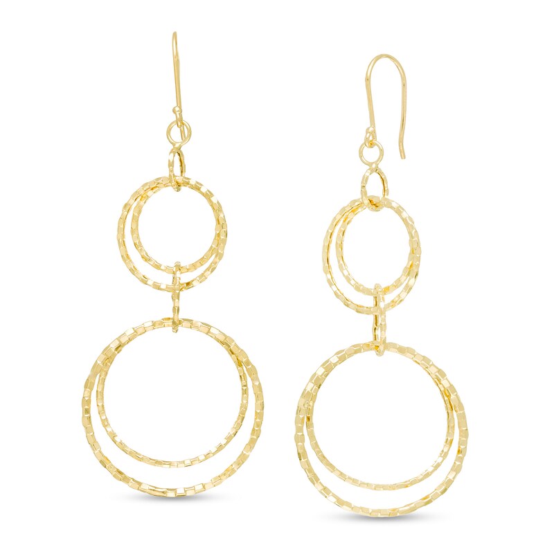 Main Image 1 of Diamond-Cut Interlocking Double Circle Drop Earrings in 10K Gold