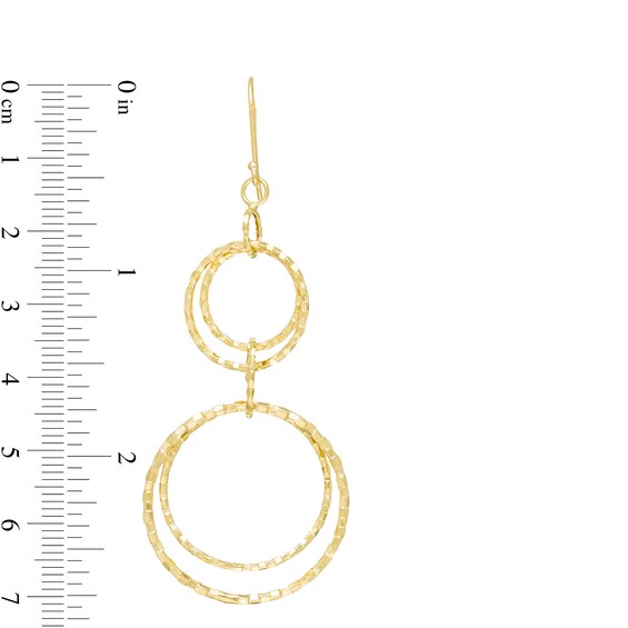 Diamond-Cut Interlocking Double Circle Drop Earrings in 10K Gold