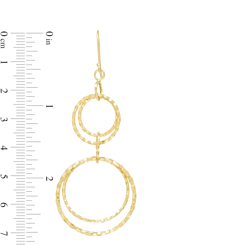 Main Image 3 of Diamond-Cut Interlocking Double Circle Drop Earrings in 10K Gold