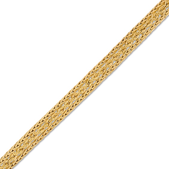 Made in Italy Wheat and Rope Chain Three Row Bracelet in 14K Gold - 7.5"