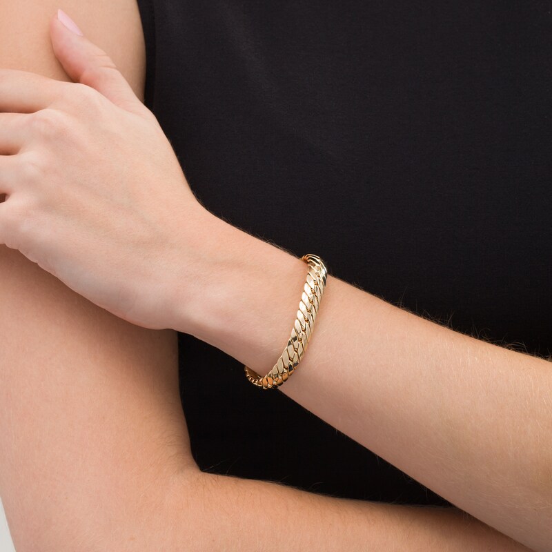 Main Image 2 of Made in Italy 9.6mm Curb Chain Bracelet in Hollow 10K Gold - 7.5"
