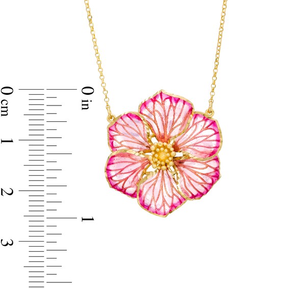 Made in Italy Pink Enamel Flower Pendant in 14K Gold