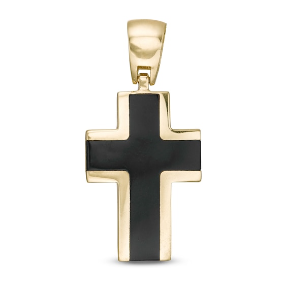 Made in Italy Lab-Created Onyx Cross Necklace Charm in 10K Gold