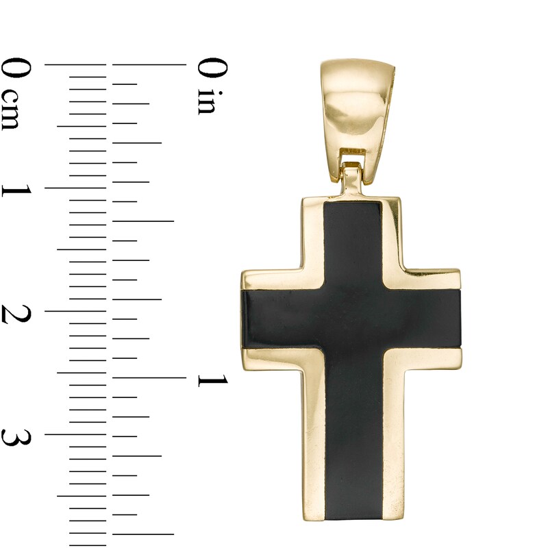 Main Image 2 of Made in Italy Lab-Created Onyx Cross Necklace Charm in 10K Gold