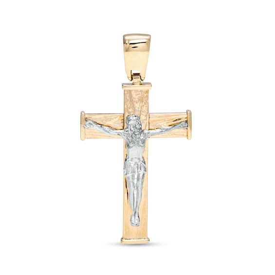 Made in Italy Men's Textured Crucifix Necklace Charm in 10K Two-Tone Gold