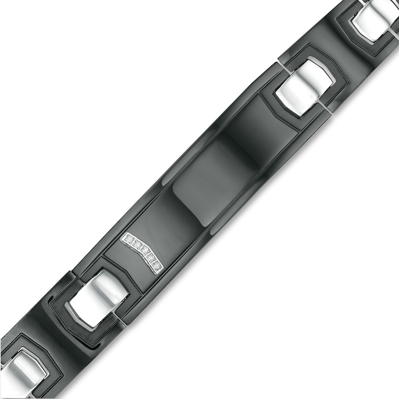Main Image 1 of Diamond Accent ID Link Bracelet In Stainless Steel with Black IP - 8.5"
