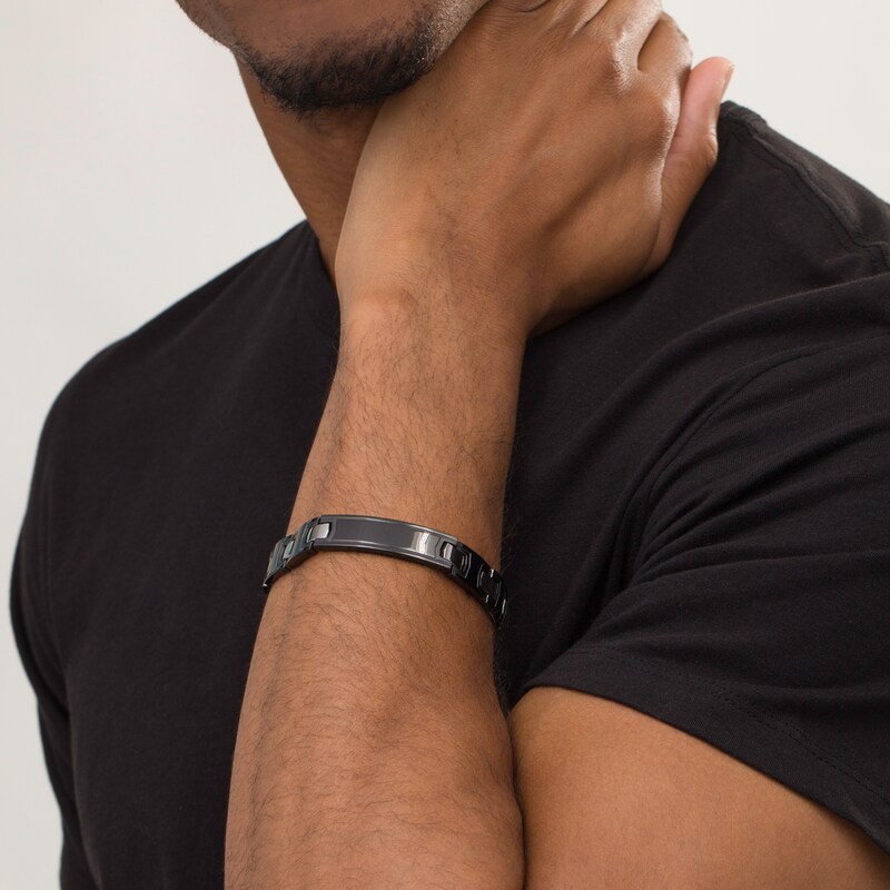 Main Image 2 of Diamond Accent ID Link Bracelet In Stainless Steel with Black IP - 8.5"