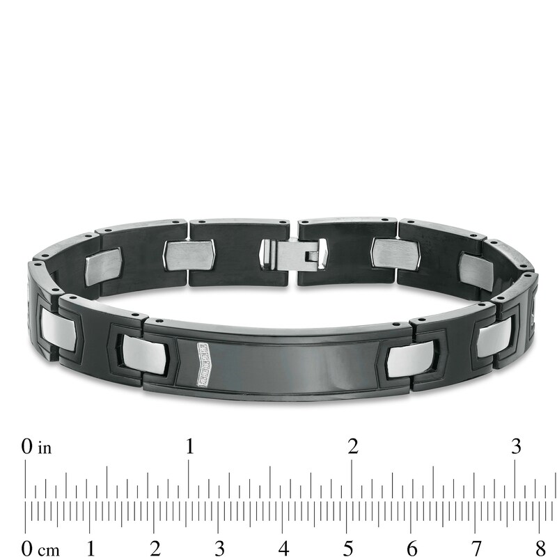 Main Image 4 of Diamond Accent ID Link Bracelet In Stainless Steel with Black IP - 8.5"
