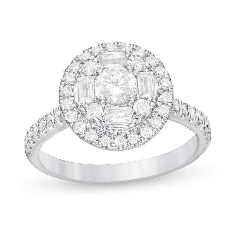 Main Image 1 of 1 CT. T.W. Diamond Alternating Frame Engagement Ring in 14K White Gold