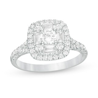 1 CT. T.W. Diamond Cushion Frame Engagement Ring in 14K White Gold | Zales