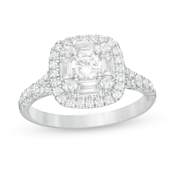 1 CT. T.w. Diamond Cushion Frame Engagement Ring in 14K White Gold