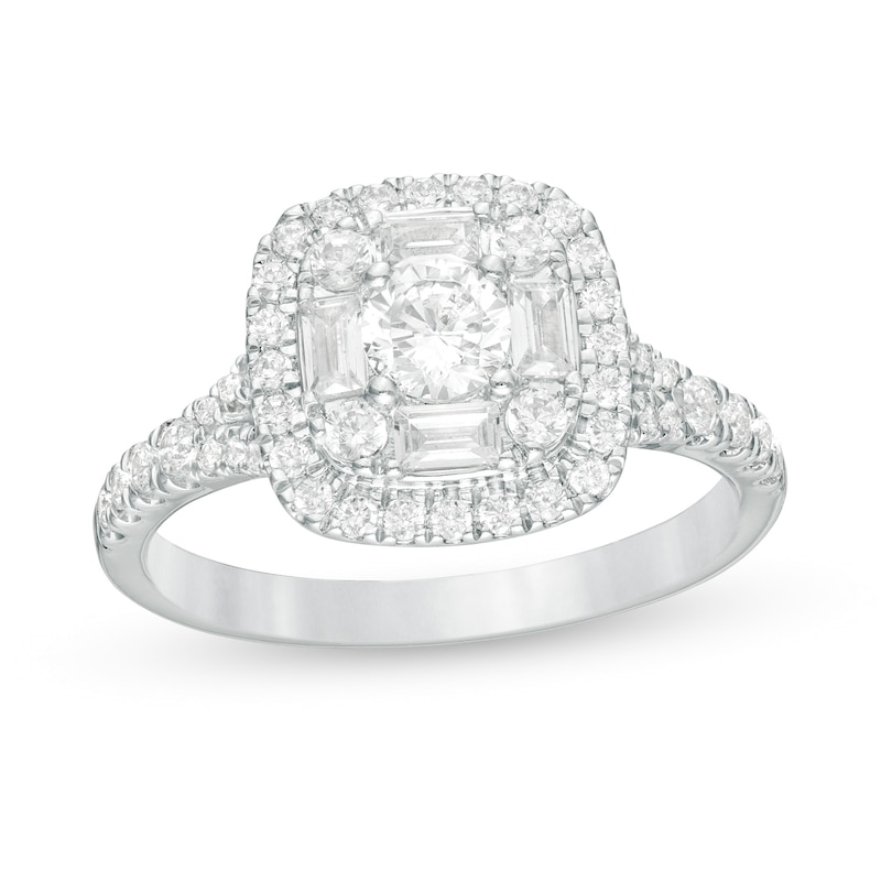 Main Image 1 of 1 CT. T.W. Diamond Cushion Frame Engagement Ring in 14K White Gold