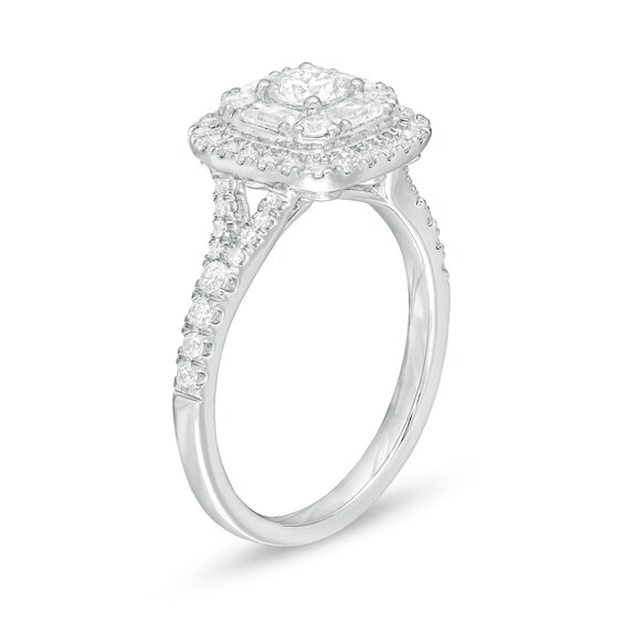 1 CT. T.w. Diamond Cushion Frame Engagement Ring in 14K White Gold