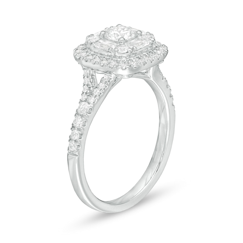 Main Image 3 of 1 CT. T.W. Diamond Cushion Frame Engagement Ring in 14K White Gold