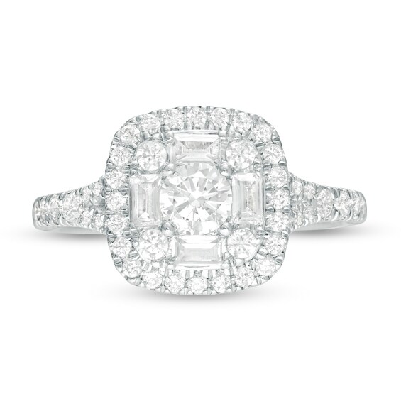 1 CT. T.w. Diamond Cushion Frame Engagement Ring in 14K White Gold