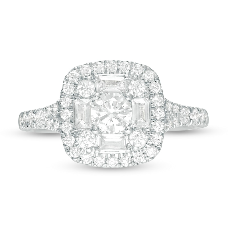 Main Image 4 of 1 CT. T.W. Diamond Cushion Frame Engagement Ring in 14K White Gold