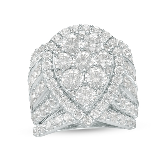 7 CT. T.w. Pear-Shaped Multi-Diamond Frame Multi-Row Three Piece Bridal Set in 14K White Gold