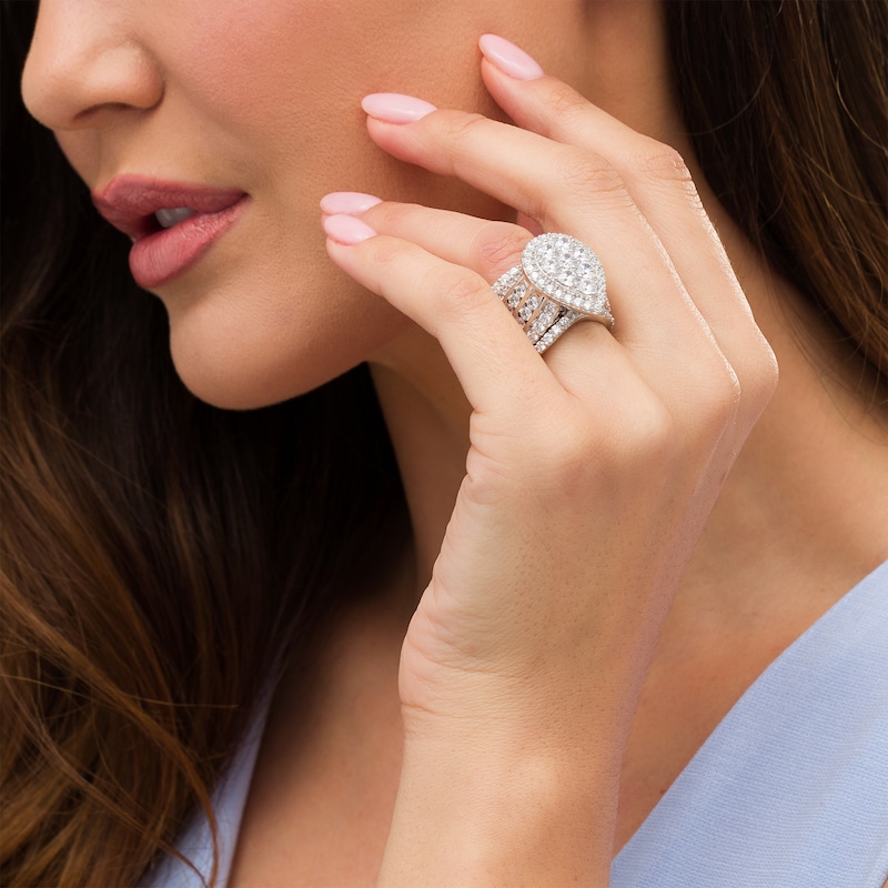 Main Image 2 of 7 CT. T.W. Pear-Shaped Multi-Diamond Frame Multi-Row Three Piece Bridal Set in 14K White Gold