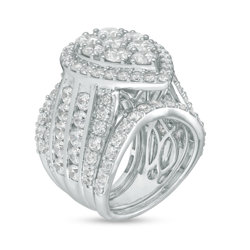 Main Image 3 of 7 CT. T.W. Pear-Shaped Multi-Diamond Frame Multi-Row Three Piece Bridal Set in 14K White Gold