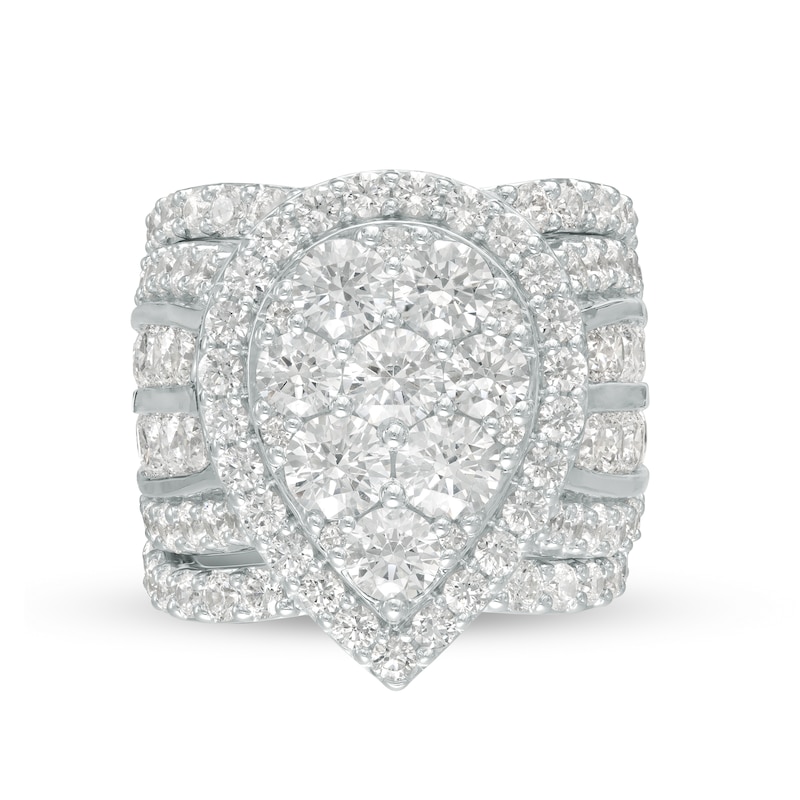 Main Image 4 of 7 CT. T.W. Pear-Shaped Multi-Diamond Frame Multi-Row Three Piece Bridal Set in 14K White Gold