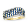 Thumbnail Image 1 of Blue Sapphire and 1/8 CT. T.W. Diamond Multi-Row Wave Ring in 10K Gold