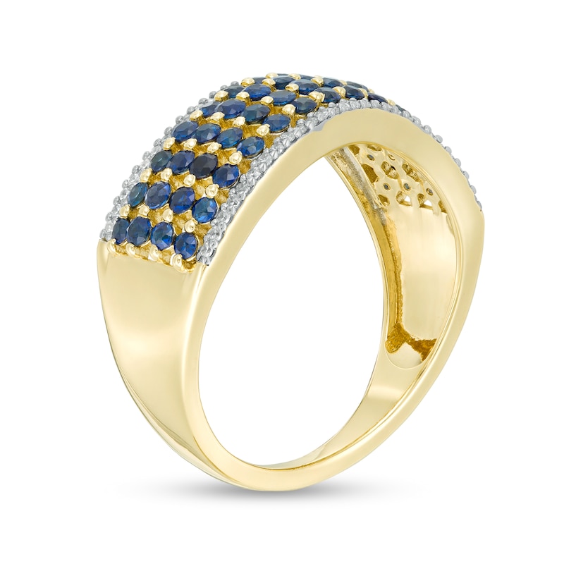 Main Image 3 of Blue Sapphire and 1/8 CT. T.W. Diamond Multi-Row Wave Ring in 10K Gold