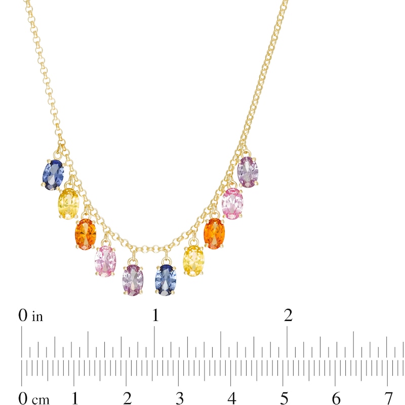 Oval Lab-Created Multi-Color Sapphire Station Dangle Necklace in Sterling Silver with 18K Gold Plate