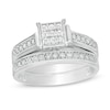 Thumbnail Image 1 of 1/5 CT. T.W. Composite Diamond Square Frame Vintage-Style Bridal Set in Sterling Silver