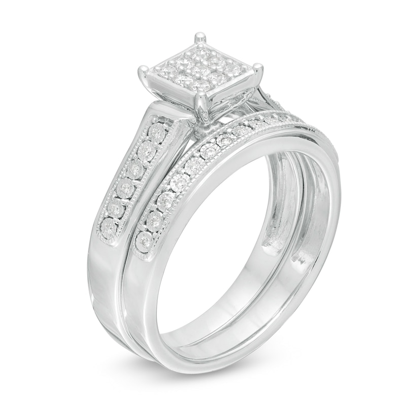 Main Image 3 of 1/5 CT. T.W. Composite Diamond Square Frame Vintage-Style Bridal Set in Sterling Silver