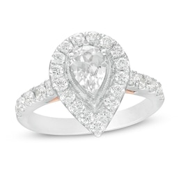 1-1/2 CT. T.W. Pear-Shaped Diamond Frame Vintage-Style Engagement Ring in 14K Two-Tone Gold