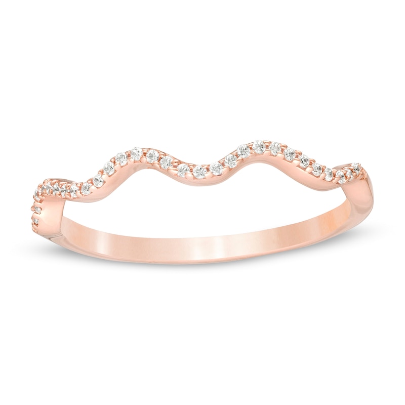 Main Image 1 of 1/10 CT. T.W. Diamond Wave Anniversary Band in Sterling Silver with 14K Rose Gold Plate