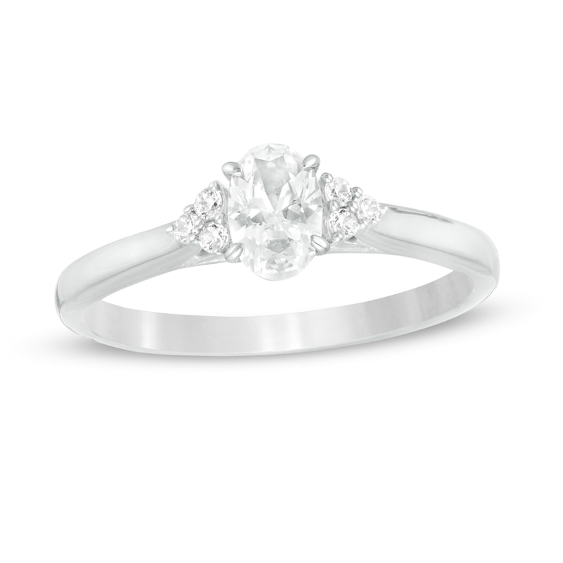 Main Image 1 of 5/8 CT. T.W. Oval Diamond Tri-Sides Engagement Ring in 14K White Gold