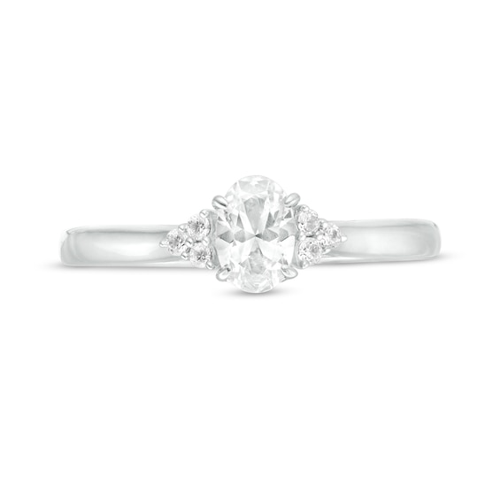 5/8 CT. T.w. Oval Diamond Tri-Sides Engagement Ring in 14K White Gold