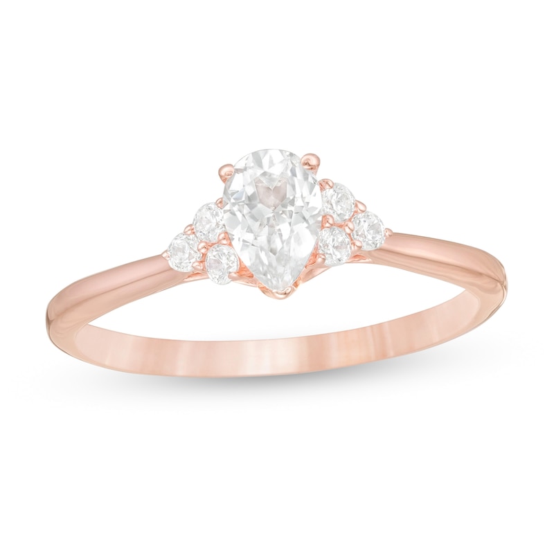 Main Image 1 of 3/8 CT. T.W. Pear-Shaped Diamond Tri-Sides Engagement Ring in 10K Rose Gold
