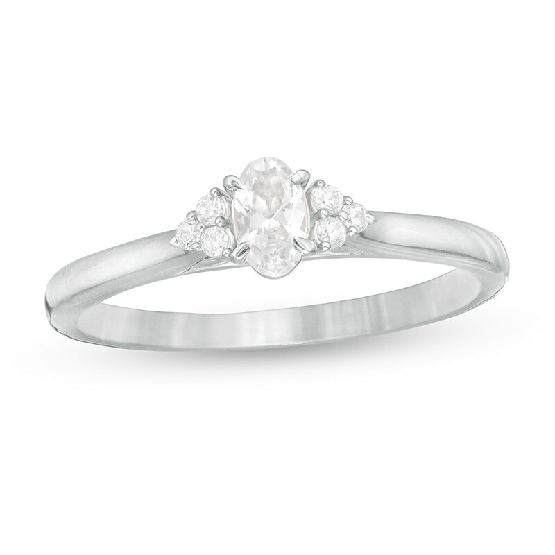 Main Image 1 of 3/8 CT. T.W. Oval Diamond Tri-Sides Engagement Ring in 10K White Gold